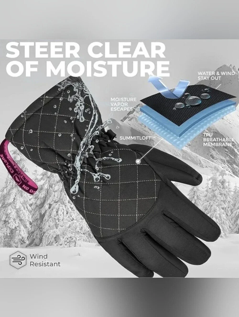 New Tough Outdoors Women's Waterproof Ski Snowboarding Gloves